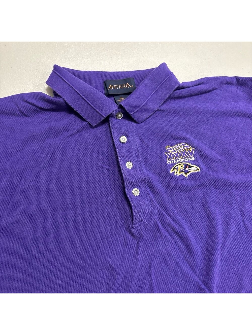Vintage Baltimore Ravens Polo Shirt Mens XL Purple Super Bowl XXXV Champions